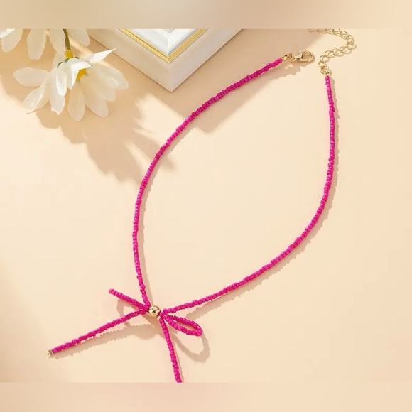 Pink Bow Beaded Necklace - Picture 3 of 5